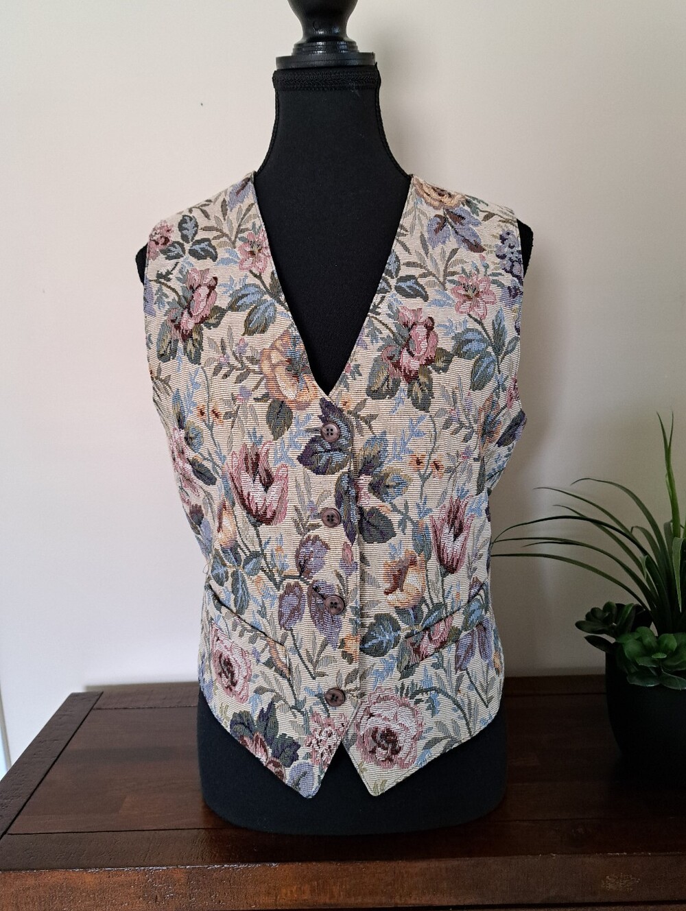 Vintage Tabi International Floral Tapestry Vest Cottagecore Boho Size Small